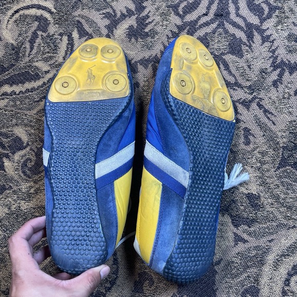 Vtg 90s Polo Ralph Lauren Nylon Suede Mens Shoes Size 13 Blue Yellow Thin - Picture 8 of 10